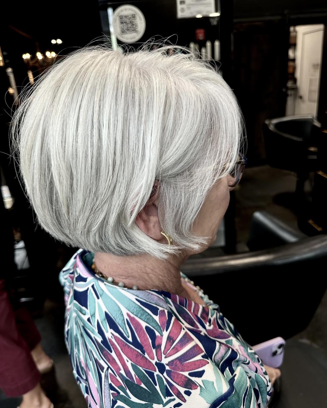 Short white bob haircut by Madison Richardson